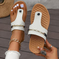 White Faux Leather Metal Black Strap Women Flip Flops Comfortable Women Sandals Bella Mia