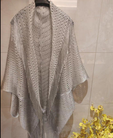 Popular Flat Towel Talma Sleeved Split Shawl Vacation Beach Cover Up Sun Protection Clothing Tassel Overclothes Bella Mia