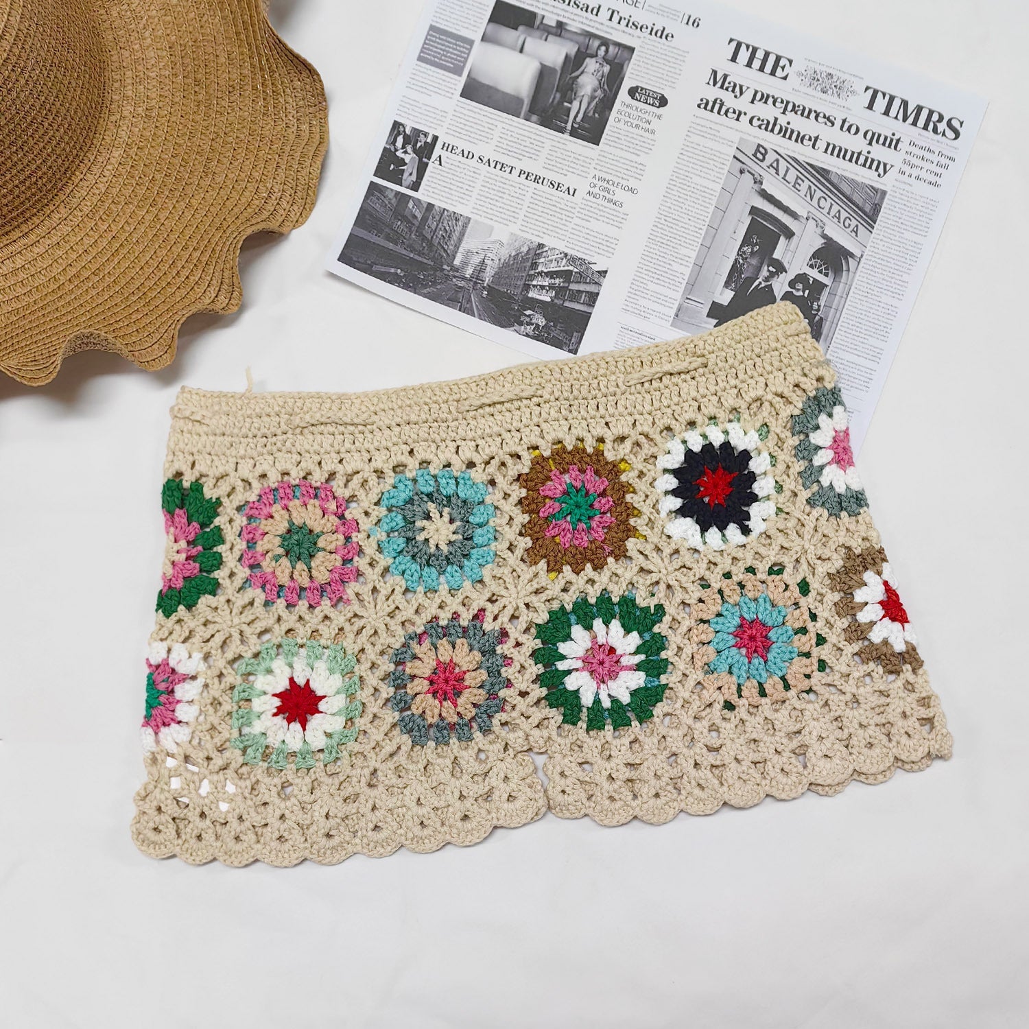Beach Shorts Women Clothing Color Random Hand Hook Floral Block Stitching Grandmother Plaid Hip Pants Bella Mia