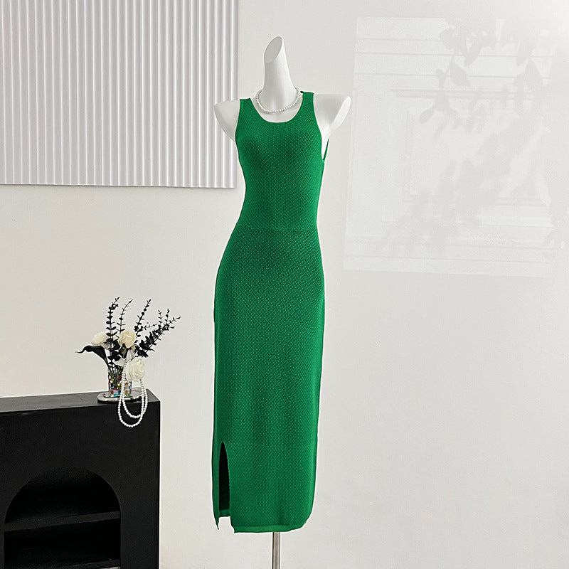 Women Clothing Summer Sexy round Neck Slim Fit Backless Tight Waist Sheath Dress Bella Mia