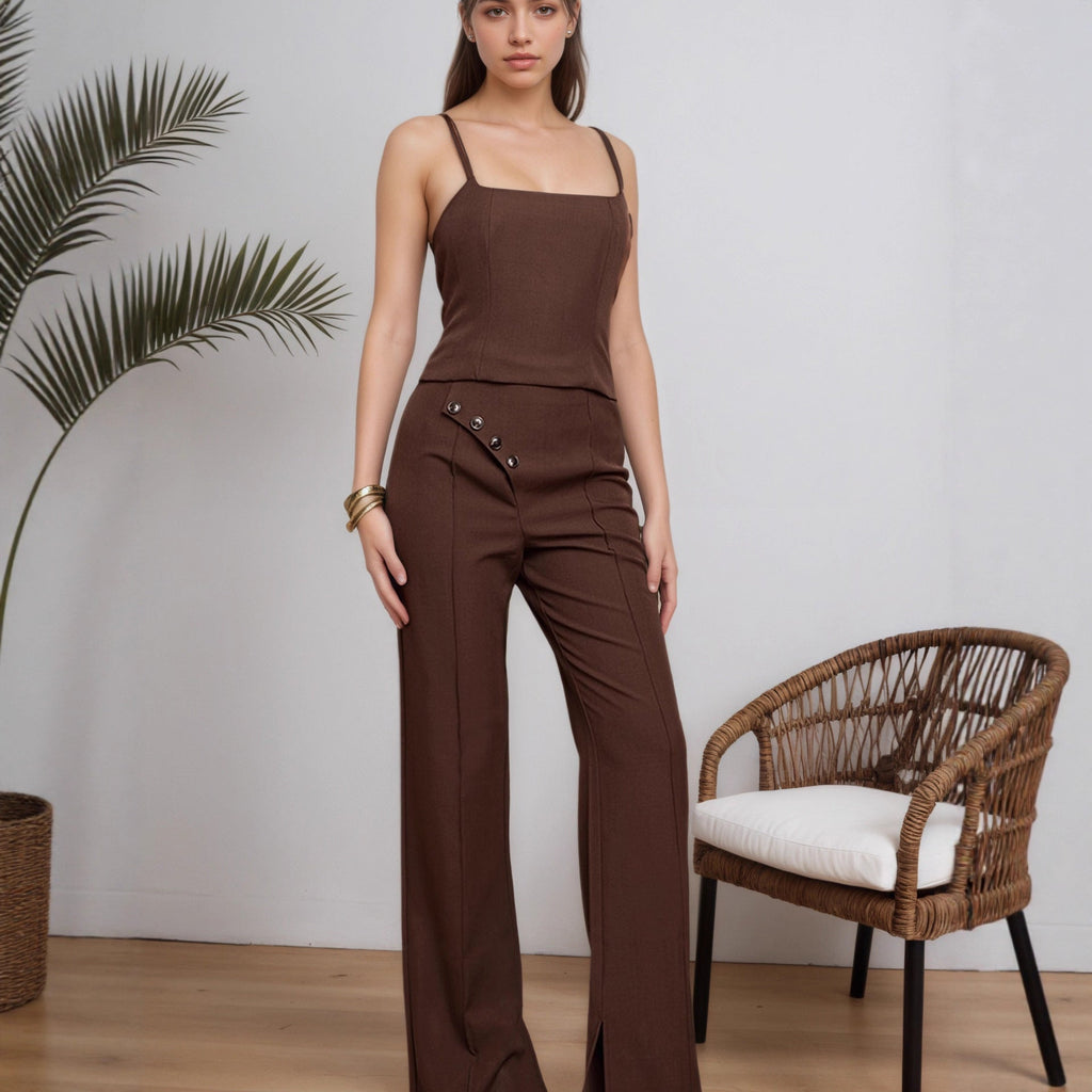 Women Clothing Spring Summer Women Elegant Sleeveless Wide Leg Pants Two Piece Set
