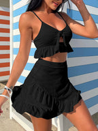 Solid Color Floral Special Fabric Three Piece Swimsuit Bikini Bella Mia