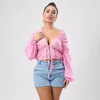 Fall Casual Women Wear Beach Cover Up Holiday Chiffon Bell Sleeve Top Bella Mia