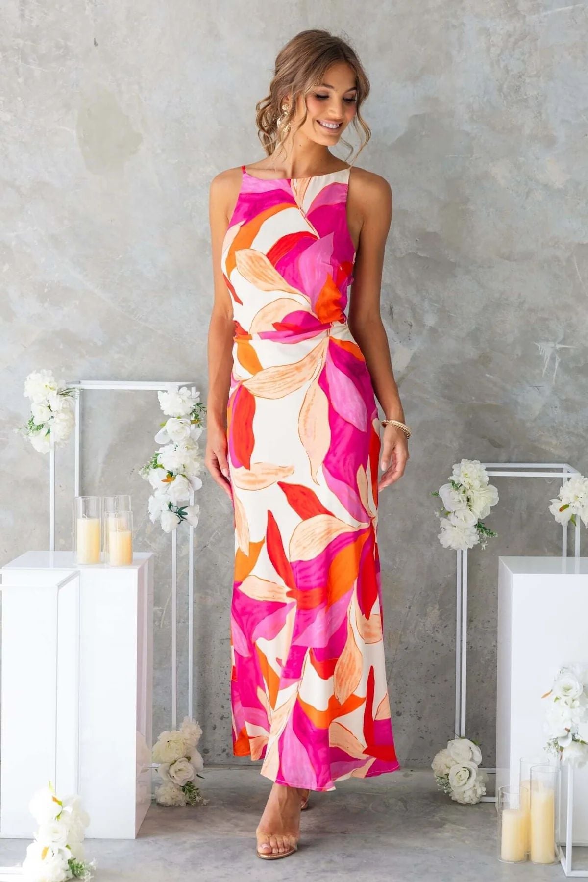 Maxi Dress Fashionable Printed Sleeveless Backless Dress