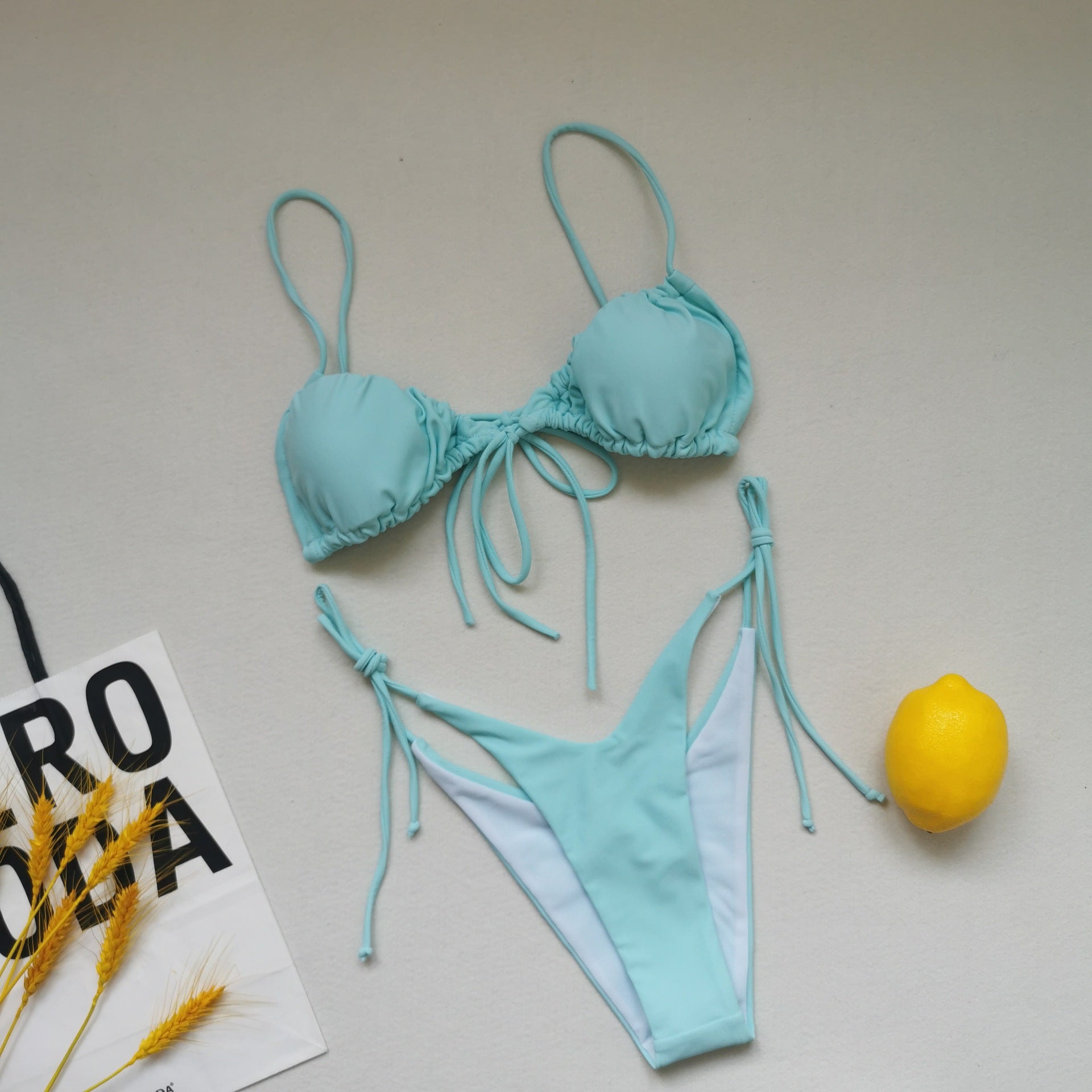 Sling Bandage Swimsuit Women Pleated Push up Drawstring Sexy Solid Color Bikini Swimsuit Bella Mia