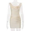 Women Clothing Summer Sexy Overlapping Collar Slim Fit Pleated Solid Color Sheath Dress Women Bella Mia