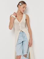 Sleeveless Design Split Long Upper Outer Garment Women Cardigan Breasted Coat Women Thin V neck Bella Mia