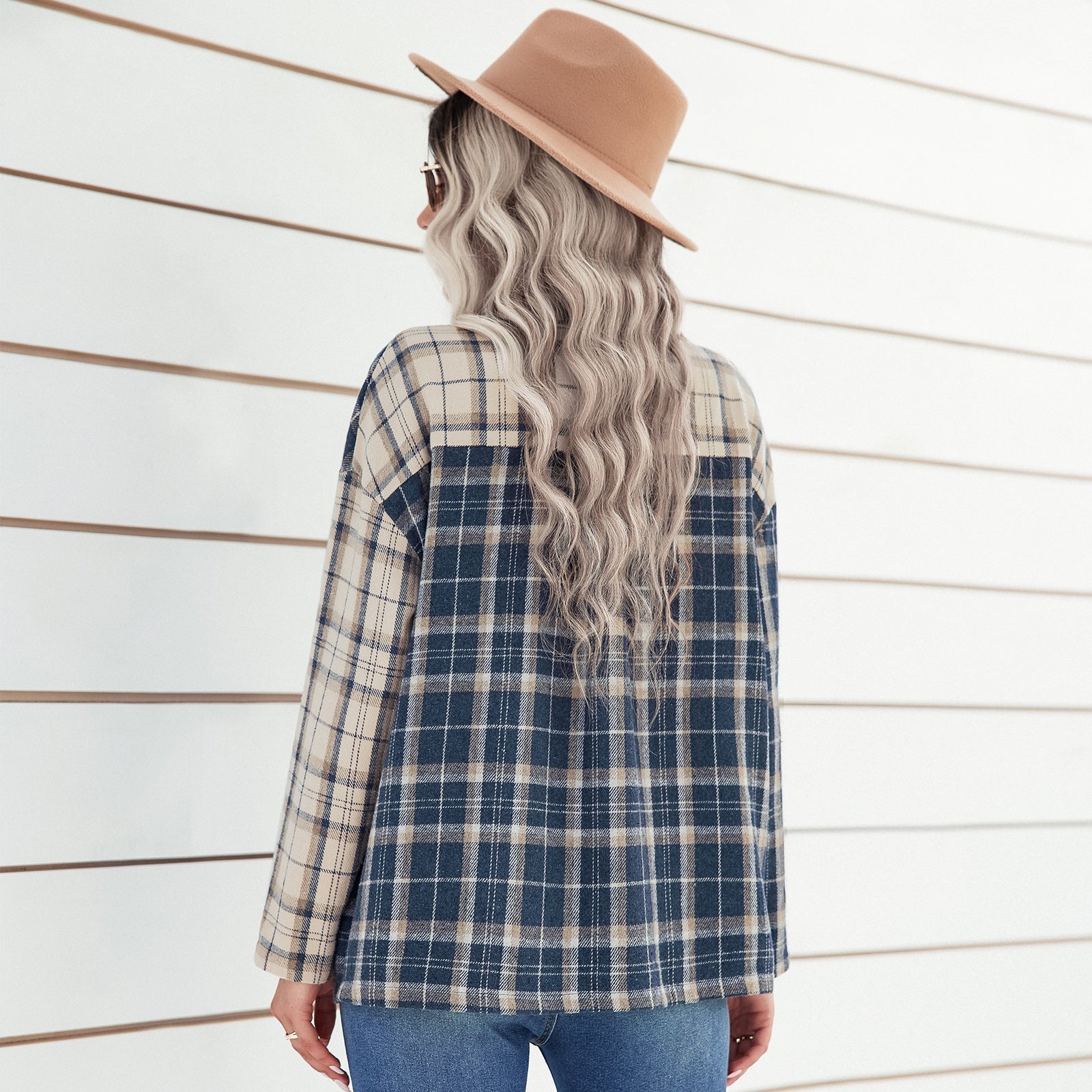 Early Autumn Polo Collar Plaid Top Women Clothing Long Sleeve Cardigan Loose Shirt Bella Mia
