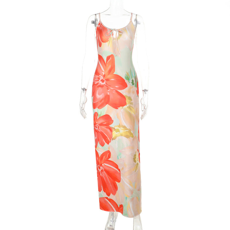 Sexy Suspenders Hollow Out Cutout Print Backless Dress Women Vacation Sexy Dress Bella Mia