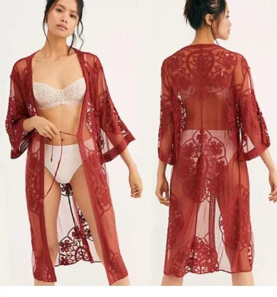Lace Mesh Crochet Beach Cover up Seaside Vacation Bikini Sun Protection Clothing Bella Mia