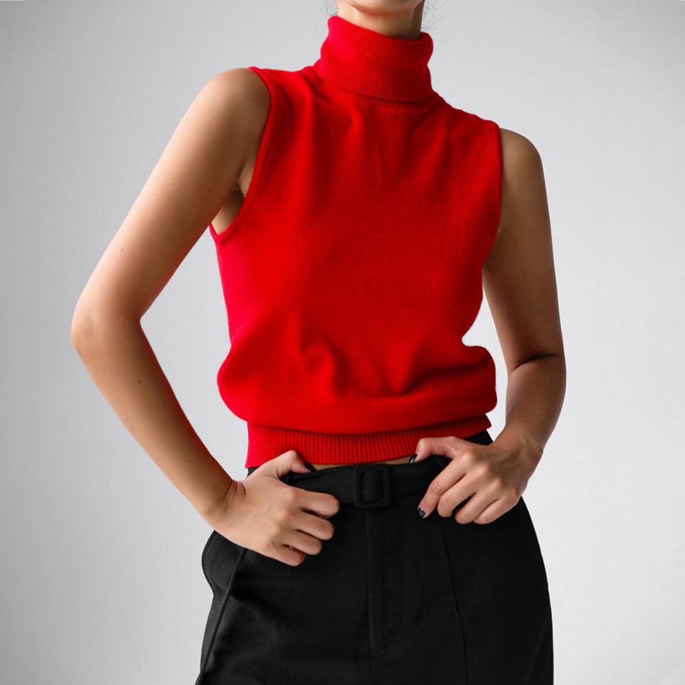 Knitted Sleeveless Vest Autumn High Neck Vest Sweater Minimalist Vest Top Women Bella Mia