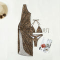 Leopard Print Halter Three Piece Mesh Swimsuit Women Bikini Sun Protection Sexy Swimsuit Bella Mia