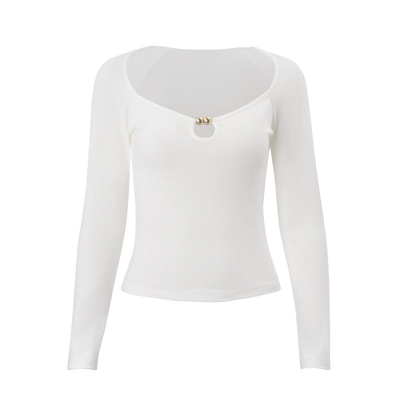 Women Clothing Autumn Elegant Street Sexy Beaded Slim Fit Long Sleeved Knitted Top for Women Bella Mia