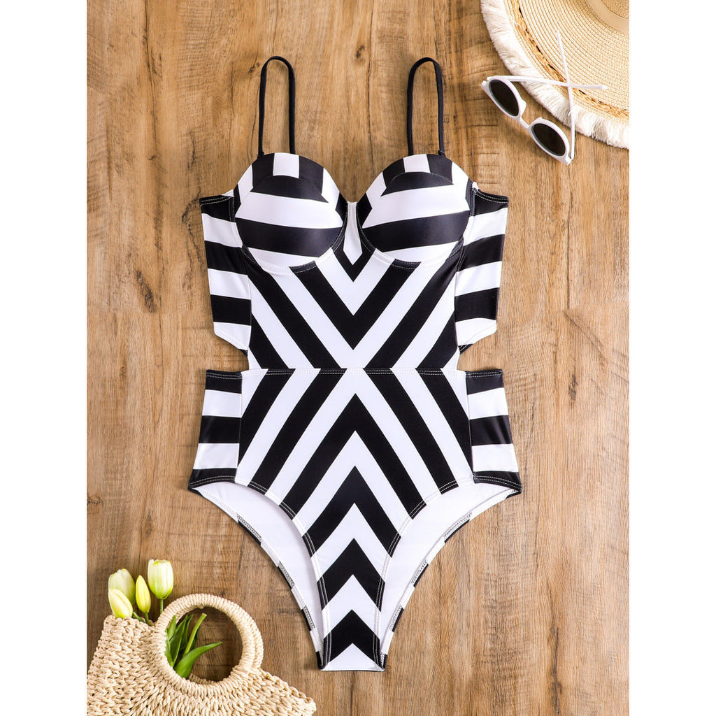 Bikini Swimsuit Geometric Abstract Printed Steel Bracket Push up Swimsuit Bella Mia