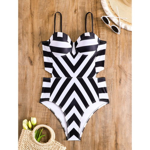 Bikini Swimsuit Geometric Abstract Printed Steel Bracket Push up Swimsuit Bella Mia