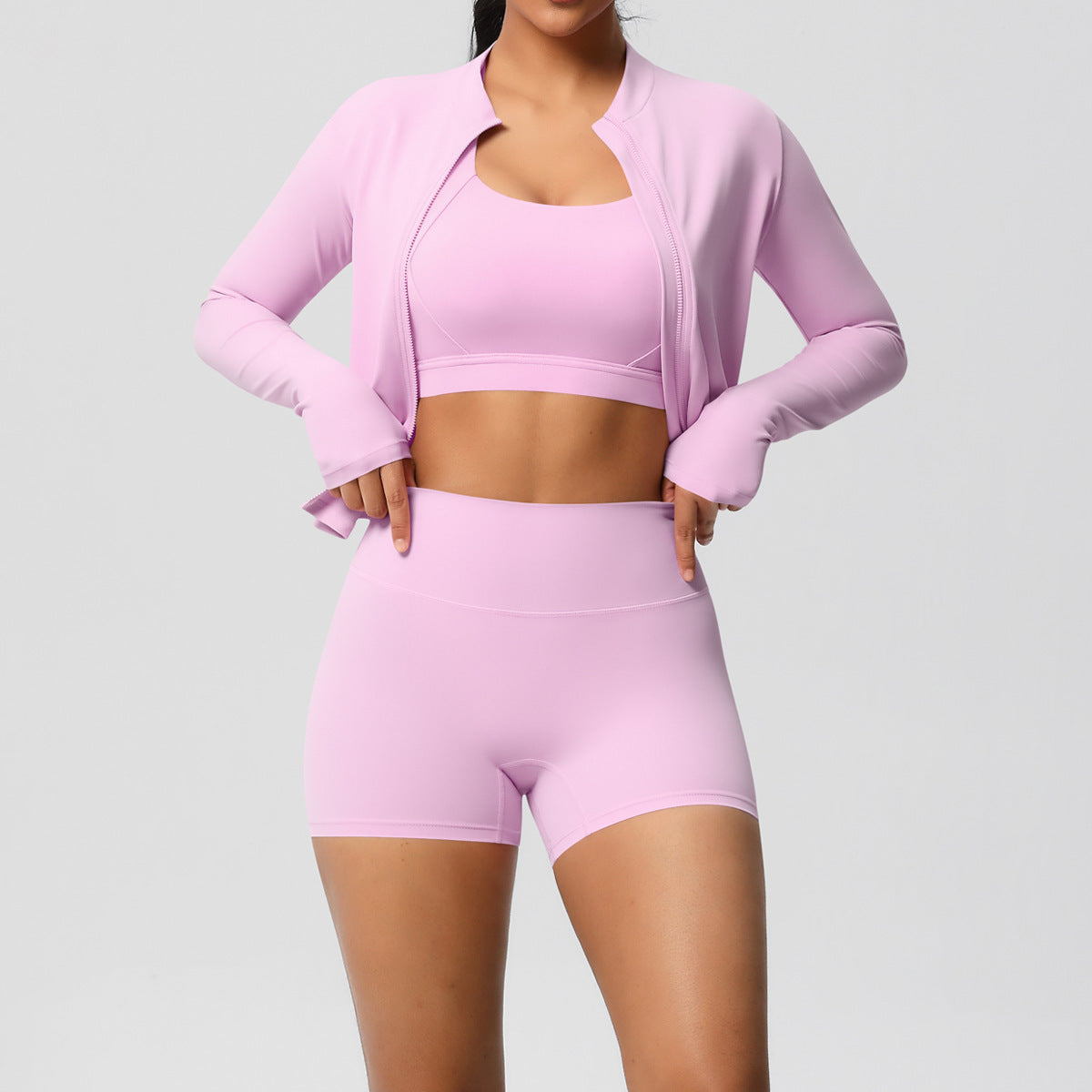 Solid Color Cloud Sense Yoga Bra Sports Coat Pilates Running Shorts Fitness Yoga Wear Three Piece Set for Women