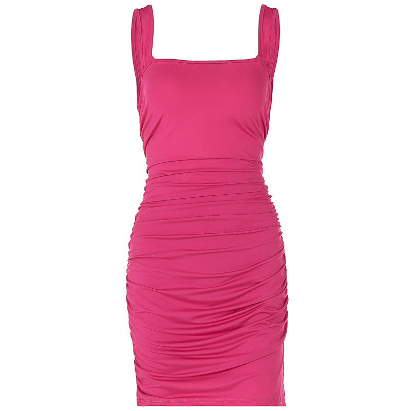 Summer Lace Up Backless Sexy Slim Fit Pleated Dress Women Clothing Bella Mia