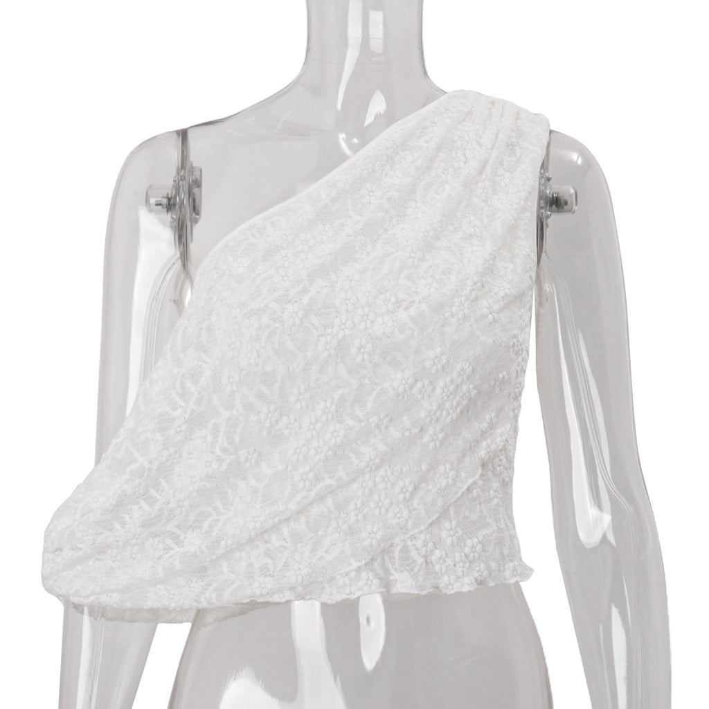 Women Clothing Autumn Sexy One Shoulder Cold Shoulder Irregular Asymmetric Jacquard Vest Top Bella Mia