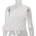 Women Clothing Autumn Sexy One Shoulder Cold Shoulder Irregular Asymmetric Jacquard Vest Top Bella Mia