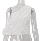 Women Clothing Autumn Sexy One Shoulder Cold Shoulder Irregular Asymmetric Jacquard Vest Top Bella Mia
