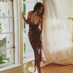 Spring Fashionable Sexy V neck Elegant All Match Slim Fit Long Printed Cami Dress for Women Bella Mia