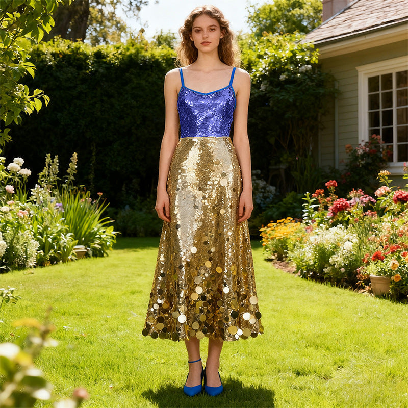Sequined Dress Spring High Grade All-Match Waist Slimming Solid Skirt Bella Mia