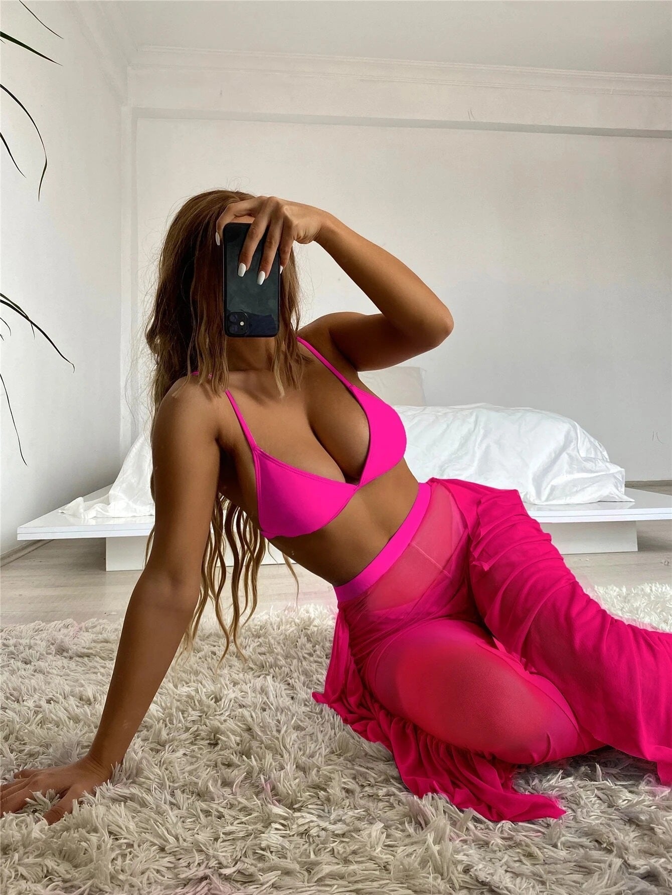 Swimsuit Women Split Three Piece Mesh Solid Color Trousers Bikini Bella Mia