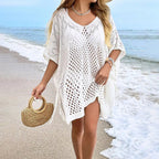 Women Clothing Solid Color Knitted Beach Knitted Sexy Long Sleeved Blouse Sun Protective Clothing Bella Mia