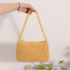 All Match Shoulder Cotton Thread Woven Bag Fresh Square Underarm Bag Straw Bag Solid Color Office Handbag Women Bella Mia