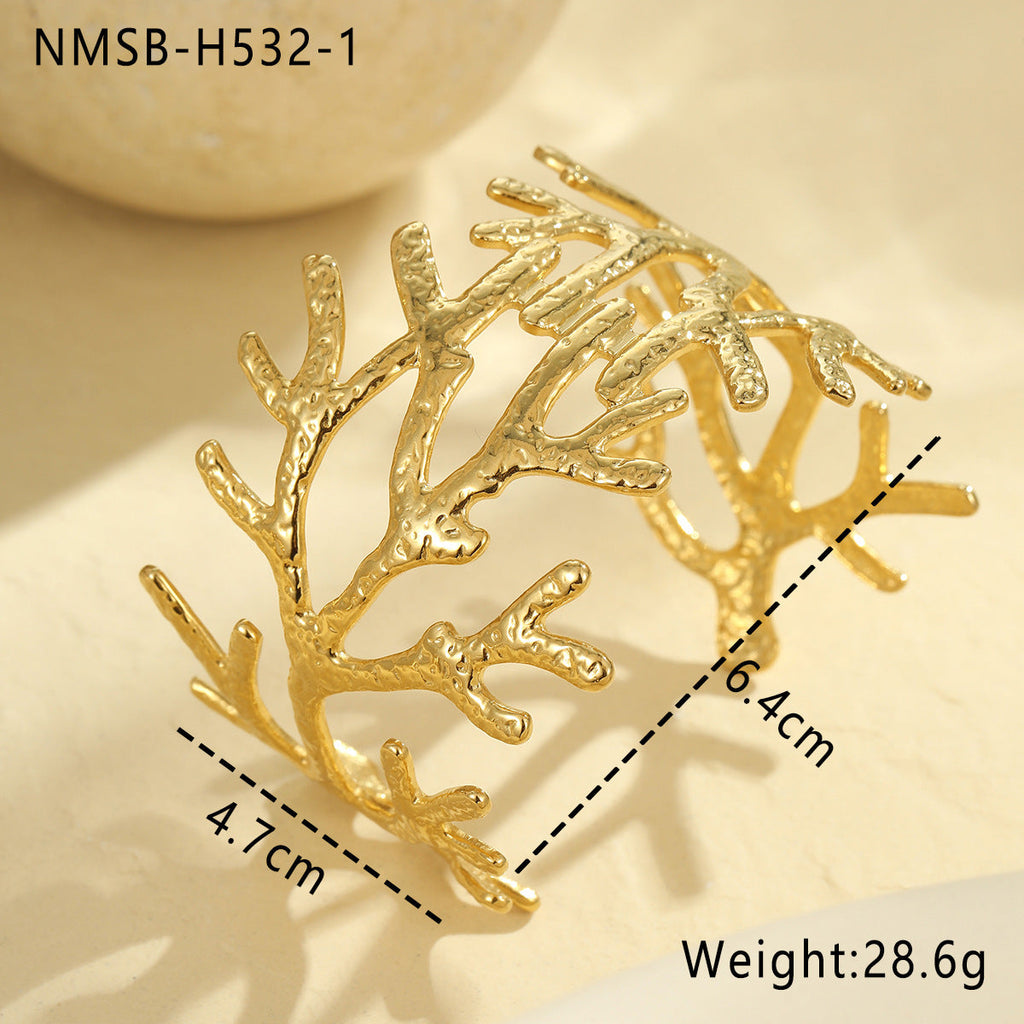 Ocean Coral Starfish Shell Exaggerated Titanium Steel Bracelet Stainless Steel 18K Gold Plating Bracelet Bella Mia