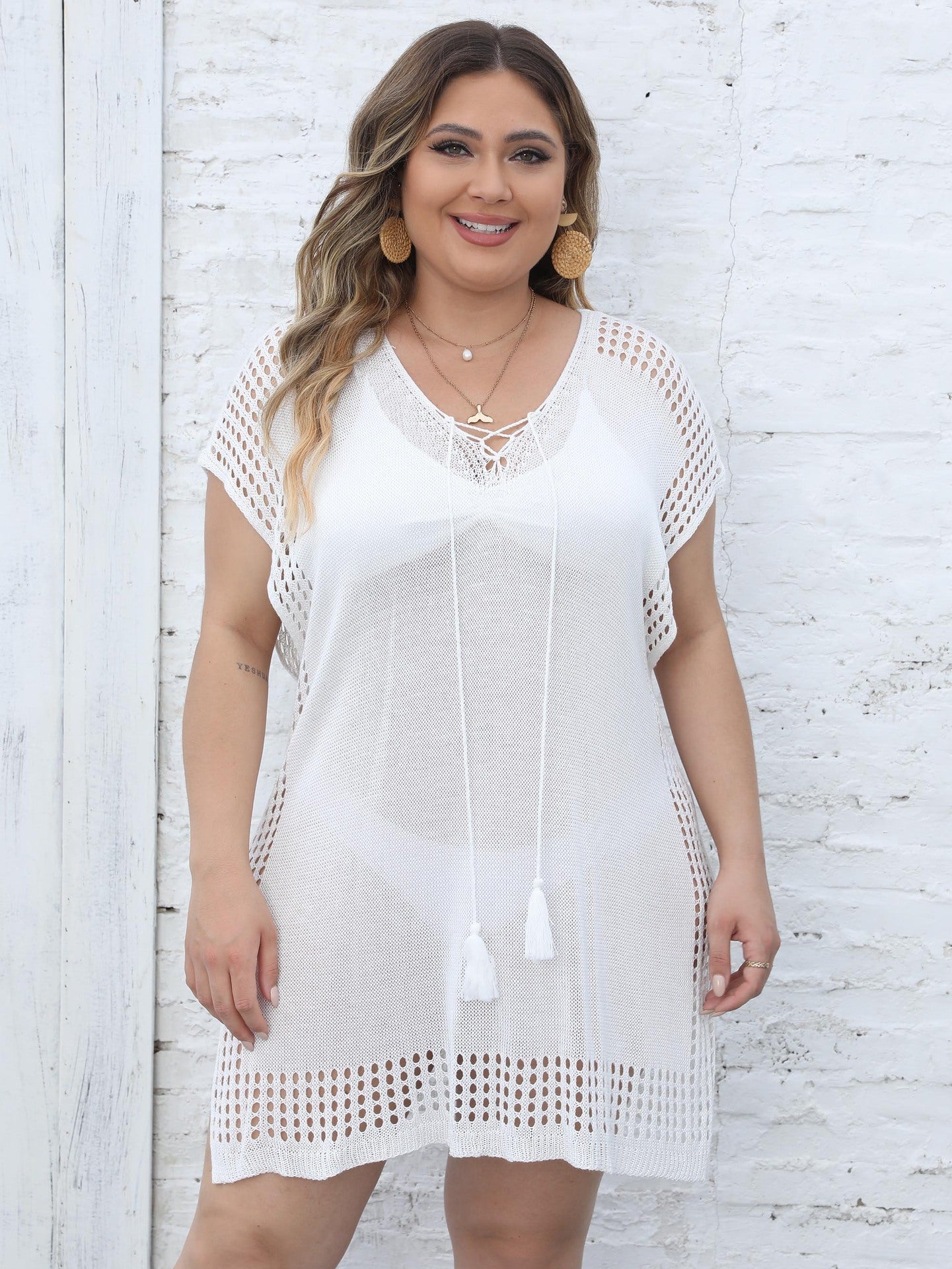 Women Dress Deep V Plunge Lace up Shirt Vacation Beach Beach Cover Up Bella Mia