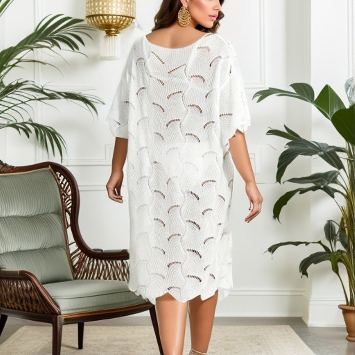 Summer Holiday Dress Sexy off-Neck Hollow Out Cutout-out Knitted Swimsuit Sun Protection Blouse for Women Crochet hook Crochet hook Crochet hook Bella Mia