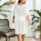 Summer Holiday Dress Sexy off-Neck Hollow Out Cutout-out Knitted Swimsuit Sun Protection Blouse for Women Crochet hook Crochet hook Crochet hook Bella Mia