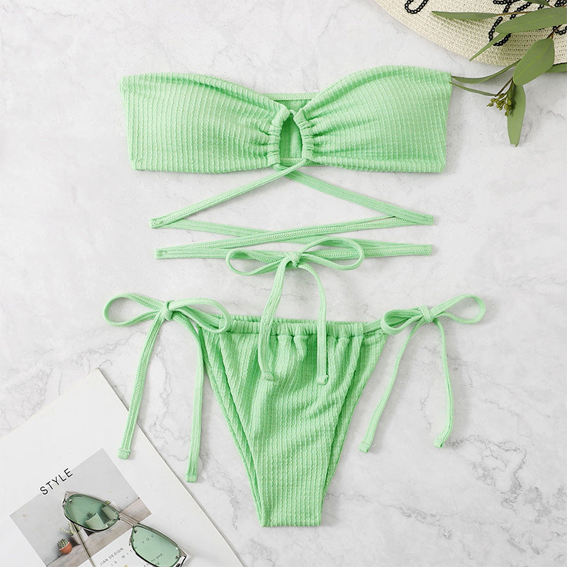 Swimwear Solid Color Backless Sexy Swimsuit Hollowed out High Waist Bikini Bella Mia