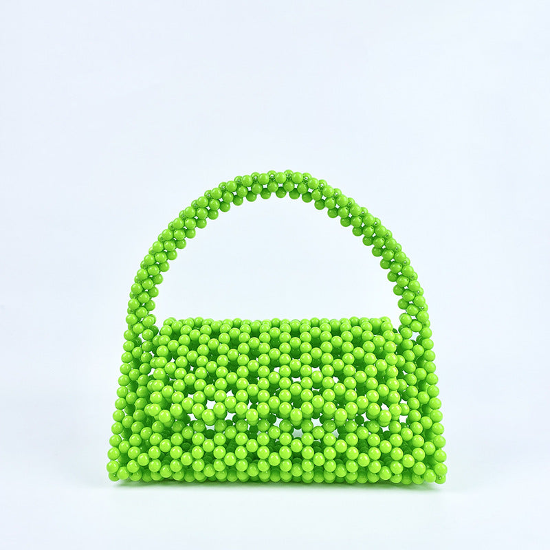 Pearl Bag Women Hand Woven Acrylic Beaded Bag Retro Fairy Small Handbag Triangle Wrist Bag Bella Mia