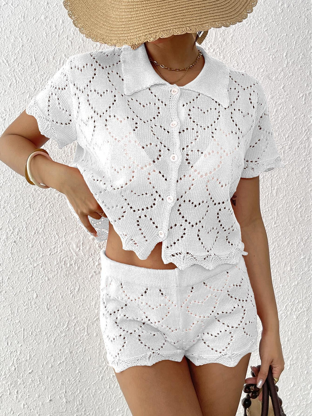 Women Two Piece Sets Beach Cover up Women Clothing Polo Collar Top Mini Hip Pants Shorts Two Piece Sets Bella Mia