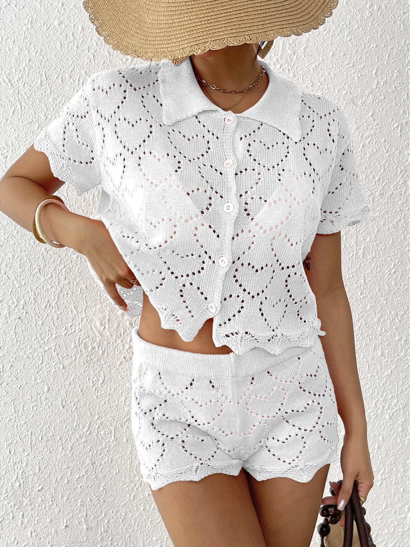 Women Two Piece Sets Beach Cover up Women Clothing Polo Collar Top Mini Hip Pants Shorts Two Piece Sets Bella Mia