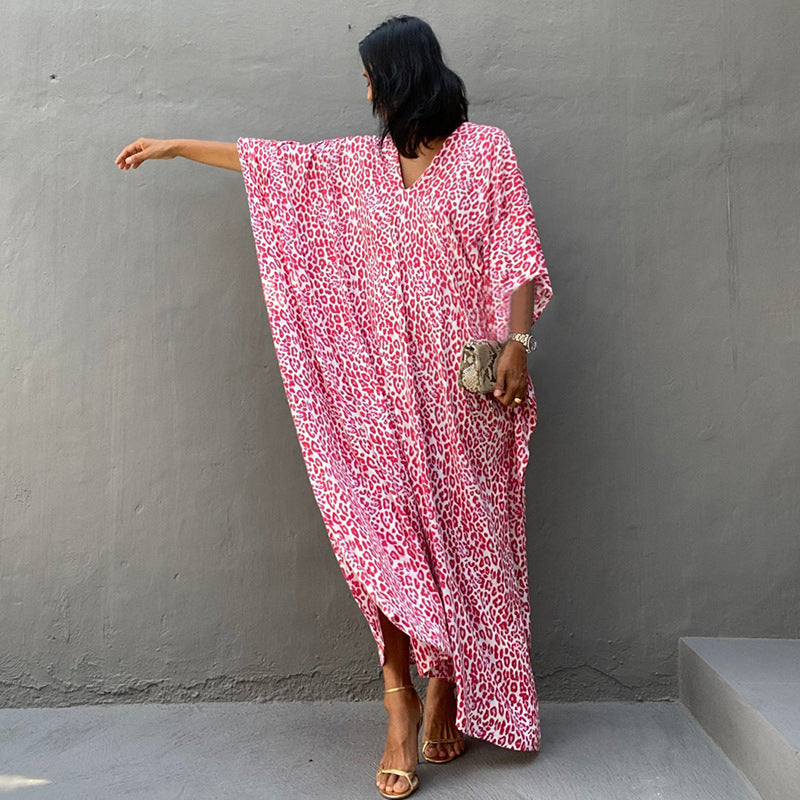 Leopard Print Long Cardigan Loose Beach Sun Protection Coat Beach Cover Up Swimsuit Outwear Women Bella Mia