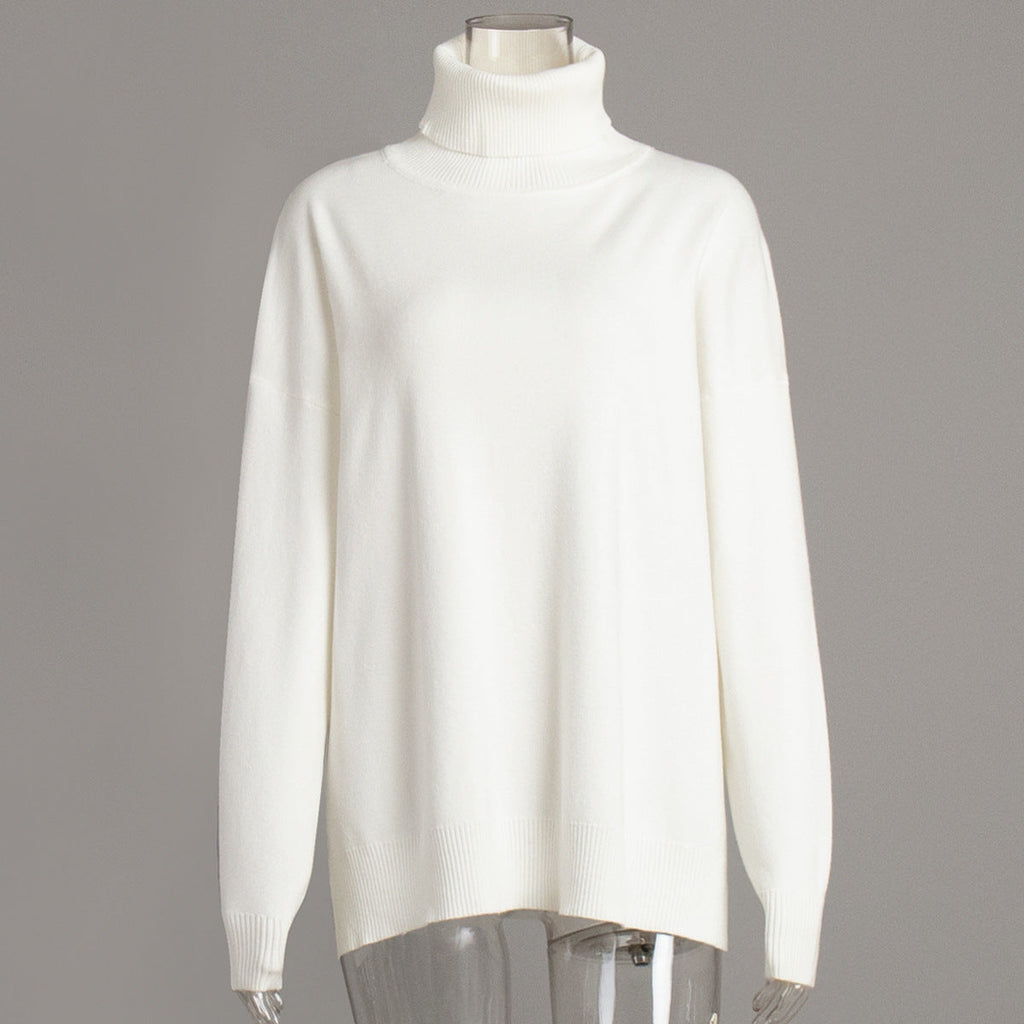 Turtleneck Sweater Women Autumn Winter Casual Sweater Slit Loose Solid Color Knitted Sweater Bella Mia