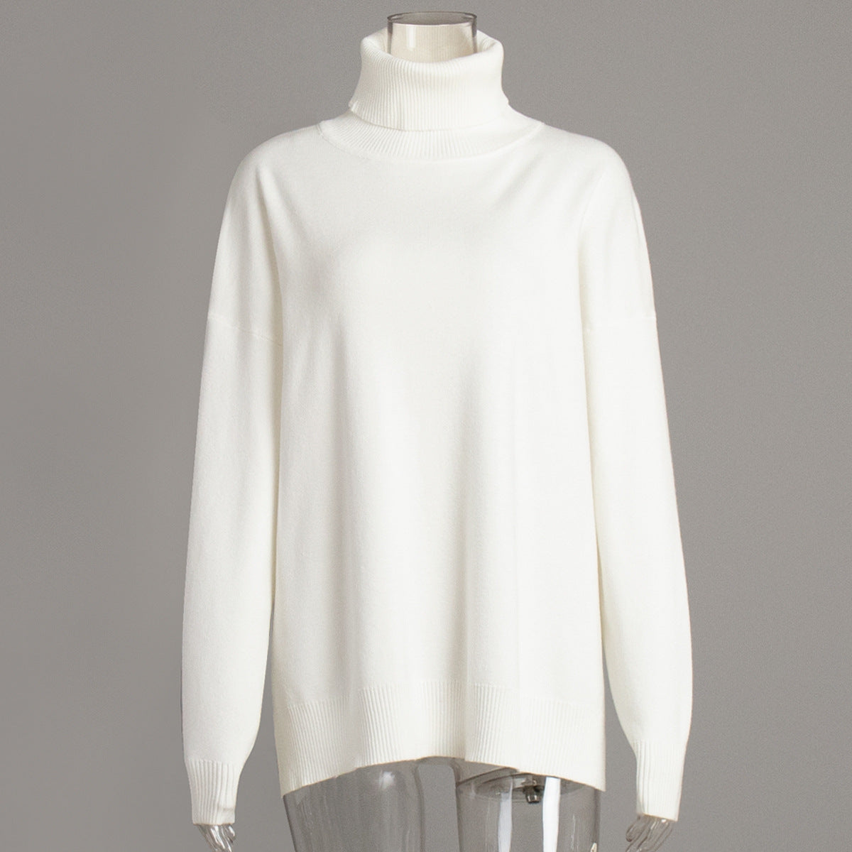 Turtleneck Sweater Women Autumn Winter Casual Sweater Slit Loose Solid Color Knitted Sweater Bella Mia