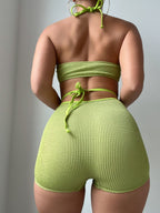 Solid Color Halter Sexy Split Swimsuit Bella Mia