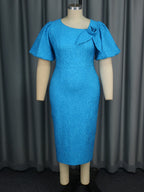 Personality Asymmetric Collar Puff Sleeve Dress Cocktail Elegant Jacquard High Waisted Dress Bella Mia