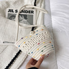 Crossbody Straw Bag Cotton Thread Woven Bag Mobile Phone Change Key Case Hollow Out Cutout Cotton Thread Woven Bag Casual Cute Women Bella Mia