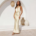 Spring Summer Women Clothing Sexy Waist Trimming Halter Backless Solid Color Sleeveless Dress Women Bella Mia