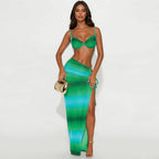 Summer Sexy Beach Vacation Swimsuit Woven Halter Top Top Split Skirt Set Bella Mia