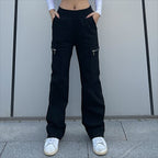 Trendy Women Pants Trendy Cargo Pants Pocket Zipper Trousers Loose Street Straight Leg Pants Mop Trousers Bella Mia