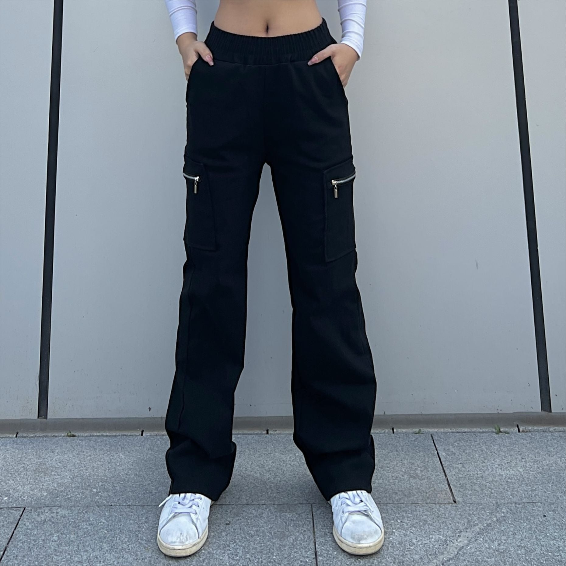 Trendy Women Pants Trendy Cargo Pants Pocket Zipper Trousers Loose Street Straight Leg Pants Mop Trousers Bella Mia