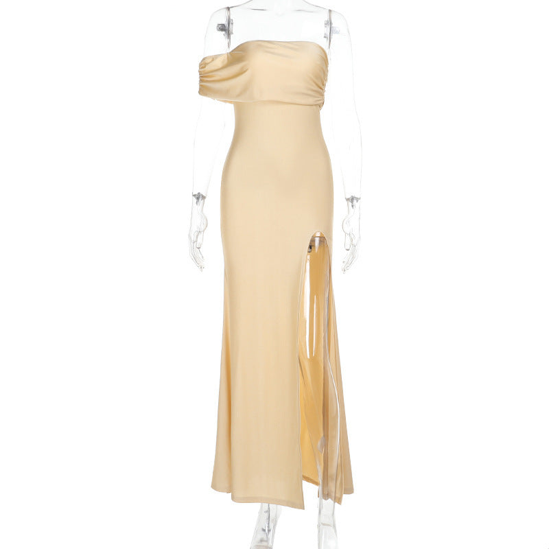 Spring Elegant Sexy Slim Single Sleeve off Shoulder High Slit Dress Bella Mia