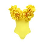 Solid Color Swimsuit Yellow One Piece Swimsuit Women Three Dimensional Floral Skirt Set Swimsuit Bella Mia