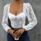 Fall Women Clothing Lace Stitching Long Sleeve White Jumpsuit Bella Mia